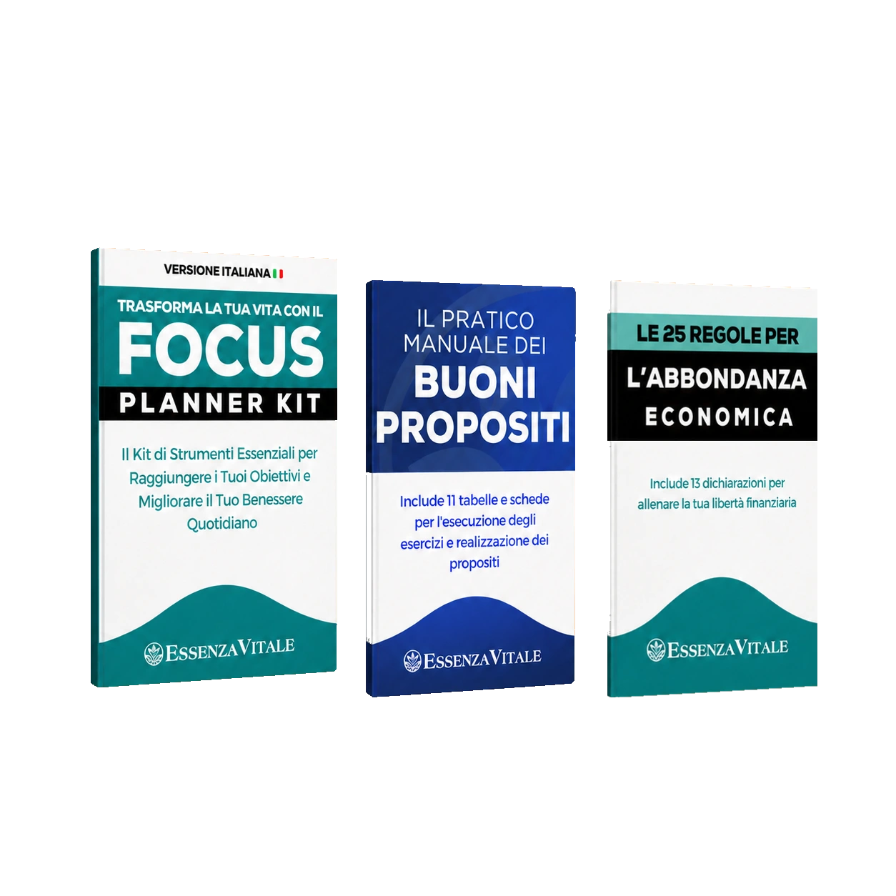 Copertine digitali del Focus Planner Kit e dei due ebook bonus inclusi